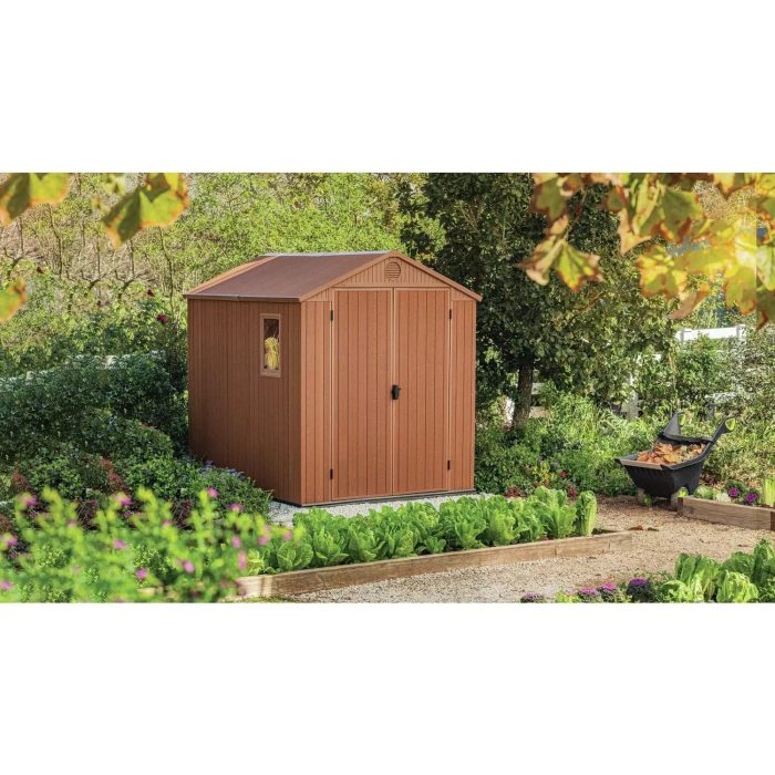 Keter Darwin 8x6 ft Apex Plastic 2 door Shed with floor & 1 window - Image 2