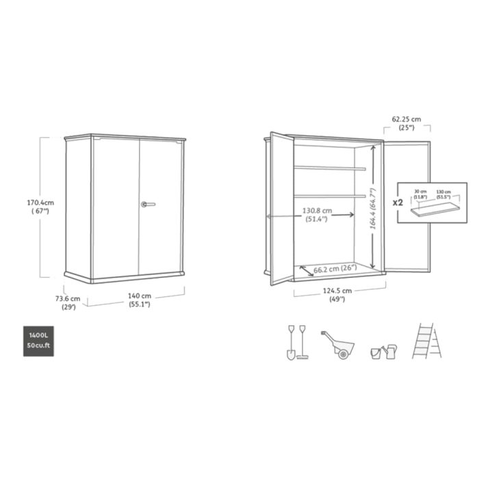 Keter 4’x2′ Cortina Alto Heavy Duty Vertical Plastic Garden Shed with Shelves - Image 6